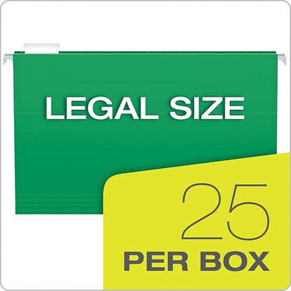Pendaflex Recycled Hanging Folders, Legal Size, Bright Green, 1/5 Cut, 25/BX (81630)