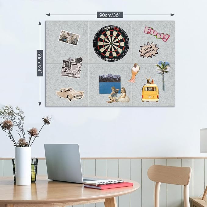 Large Cork Board for Walls with 30 Push Pins-24"X36", Easy to Peel&Stick Vision Bulletin Board Tiles, Black Poster Felt Board Supplies Set Home Office Classroom Corkboard Decor Self Adhesive