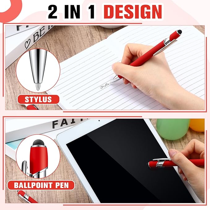 Zonon 38 Pieces Rubberized Ballpoint Pen with Stylus Tip Stylish Metal Pen Capactive Styli with Soft Rubberized Grip, Black Ink for Most Devices(Red)