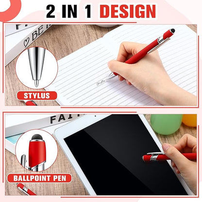 Zonon 38 Pieces Rubberized Ballpoint Pen with Stylus Tip Stylish Metal Pen Capactive Styli with Soft Rubberized Grip, Black Ink for Most Devices(Red)