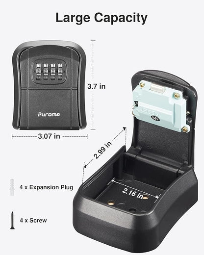 Puroma Key Lock Box Combination Lockbox Wall-Mounted Key Storage Box for House Keys, Resettable Code Safe Security Lock Box for Home, Office, Garage, Apartment Spare Key Storage (1 Pack, Black)