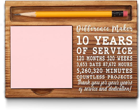 10th Work Anniversary Sticky Note Holder, Thank You Appreciation 10 Year Work Anniversary Decor Gifts for Women, Employee, Him, Her, Happy 10th Work Anniversary Self-Stick Note Pad Holders GSH32