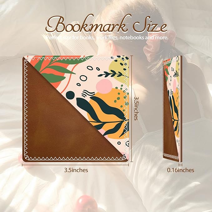 Personalized Leather Bookmarks, Fun & Cute Book Accessories for Reading Lovers, Unbreakable Page Markers for Women Men Girls Boys Student Teacher Kids Retirement Birthday Gifts (Boho Leaves)