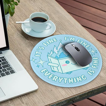 Gctriki Dumpster on Fire Mouse Pad, Cute Light Blue Round Mouse Pads for Desk, Funny Dumpster Mousepad for Laptop Gaming Stitched Edge Non-Slip Rubber Base, Cute Office Desk Accessories Decor