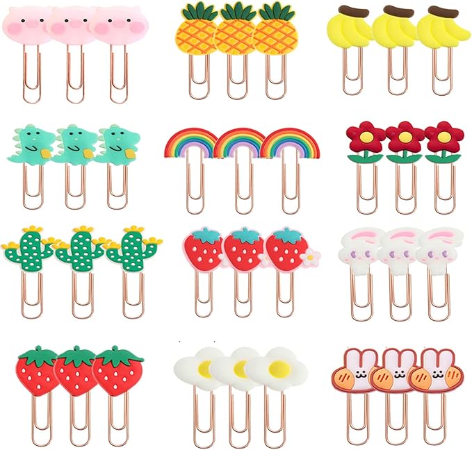 ELANE 36 pcs Silicone Paper Clips Bookmarks Dispenser Bookmark Memo Clip for Kids School Teacher Office Supply Student Stationery.