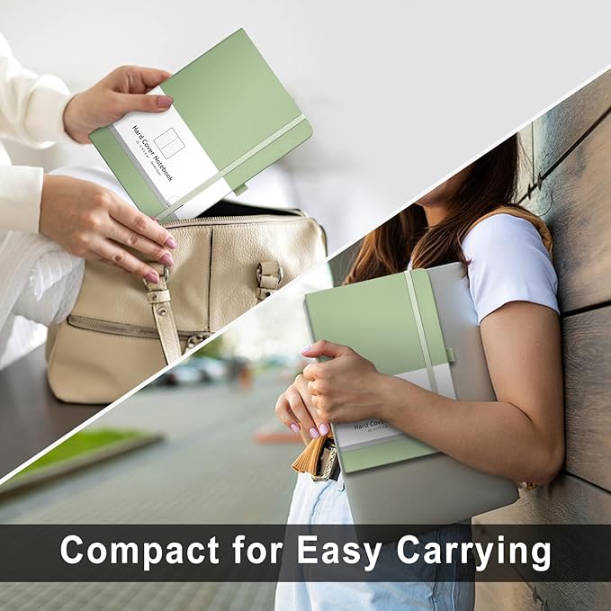 AHGXG Bullet Dotted Journal - 320 Numbered Pages Dot Grid Notebook A5 Thick Journal, 100gsm Thick Dotted Paper, Leather Hardcover,Inner Pocket, 5.75'' × 8.38''-LightGreen