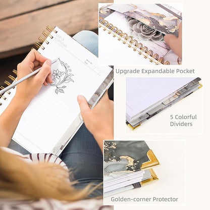 A4 Spiral Notebooks for Work, 300 Pages Lined Spiral Journal Notebook, 5 Subject College Ruled Journals for Writing, 11”x9.25''Journaling Notebooks for School Office Supplies (Grey Marble)