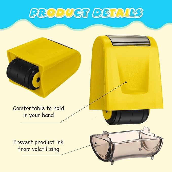 Sherr 2 Handwriting Line Stamp Roller Dashed Handwriting Lines Practice Roller Stamp for Kids, Teachers Kindergarten Education Classroom Back to School Need(2.72 x 2.44 x 1.54 Inch,Yellow)