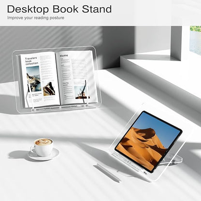 Acrylic Book Stand, UPERGO Angle Adjustable Book Display Stand,Foldable Cookbook Stand, Lightweight Book Holder for Magazines, Laptop, Recipe, Textbook