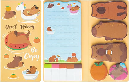 B1ykin Sticky Notes Set - Cartoon Theme Cute Self-Stick Notes Pad Teacher Appreciation Gifts， Self-Adhesive Writing Memo Pages Sticky to Do Notepad for Kids Employee School Office (Capybara)