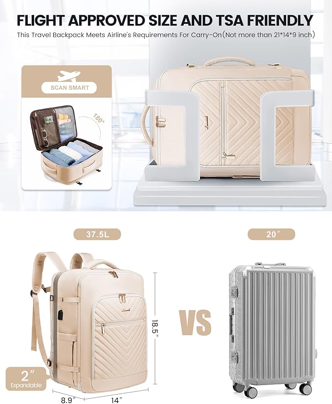 LOVEVOOK Travel Backpack for Women,Carry On Backpack Flight Approved with Toiletry Bag,Expandable Large Laptop Backpack Women Waterproof Backpack Fit 17.3 Inch with USB Charging Port Shoes Compartment
