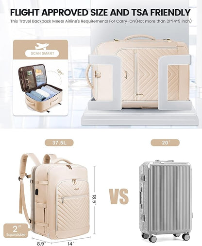 LOVEVOOK Travel Backpack for Women,Carry On Backpack Flight Approved with Toiletry Bag,Expandable Large Laptop Backpack Women Waterproof Backpack Fit 17.3 Inch with USB Charging Port Shoes Compartment