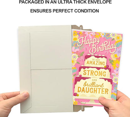 Prime Greetings Daughter Birthday Card, Made in America, Eco-Friendly, Thick Card Stock with Premium Envelope 5in x 7.75in, Packaged in Protective Mailer