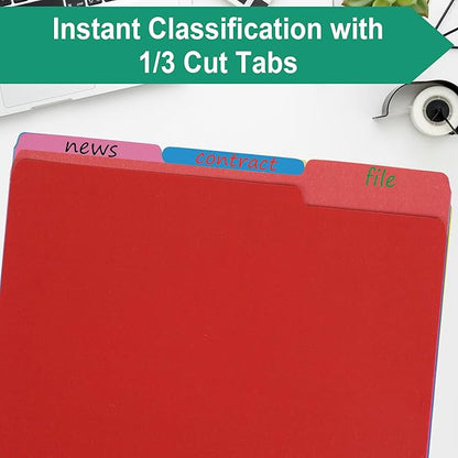 18 Packs Red File Folders - Colored File Folders Letter Size,1/3 Cut Tab File Folders for Documents, Folder for Filing Cabinet,Office Supplies Folders