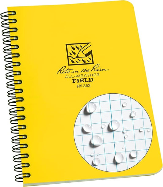 Rite in the Rain Weatherproof Side Spiral Notebook, 4.625" x 7", Yellow Cover, Field Pattern (No. 353)