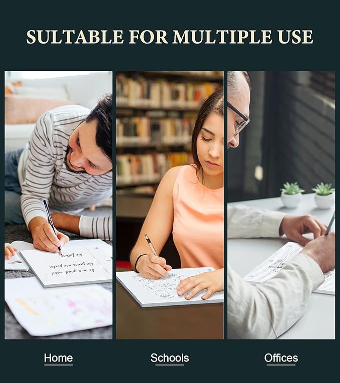 Notebook Paper 8 x 10.5 Inch, 2 Pack Loose Leaf Paper, Loose Leaf Paper College Ruled, Double-Sided Printing Lined Paper Notepad, 3-Ring Binders, 75 Sheets Per Pad, Filler Paper for Taking Notes