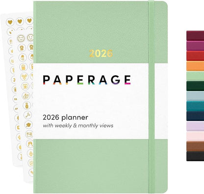 PAPERAGE 2026 Weekly & Monthly Planner, 12 Months (January 2026 - December 2026), 5.6 in x 8 in, Hardcover 2026 Planner with Weekly & Monthly Spreads, Note Pages, Stickers & Back Pocket – Sage Green