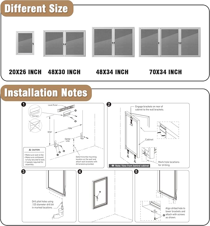 26"x20" Enclosed Bulletin Board, Outdoor Lockable Weather-Resistant Aluminum Cork Noticeboard for School & Office, Silver Frame w/Grey Flet