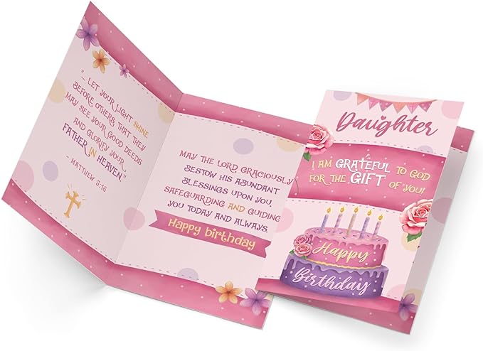 Prime Greetings Religious Birthday Card For Daughter, Made in America, Eco-Friendly, Thick Card Stock with Premium Envelope 5in x 7.75in, Packaged in Protective Mailer