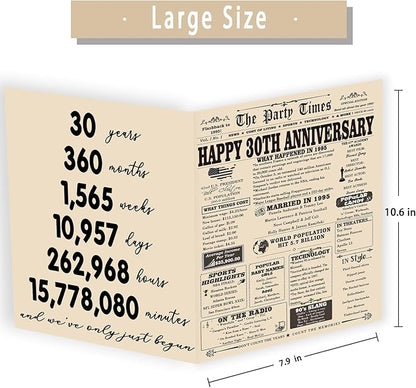 YiKaLus Big 30th Marriage Anniversary Card for Husband Wife, Unique Pearl Wedding Aday Gifts for Parents, 30 Year Anniversary Decorations for Him Her,Vintage Back In 1995