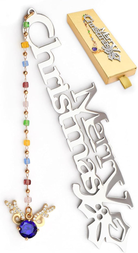 Metal Bookmark Cute Book Accessories Gifts for Women Teacher Readers Book Lovers for Christmas Mother's Day (Merry Christmas Silver)