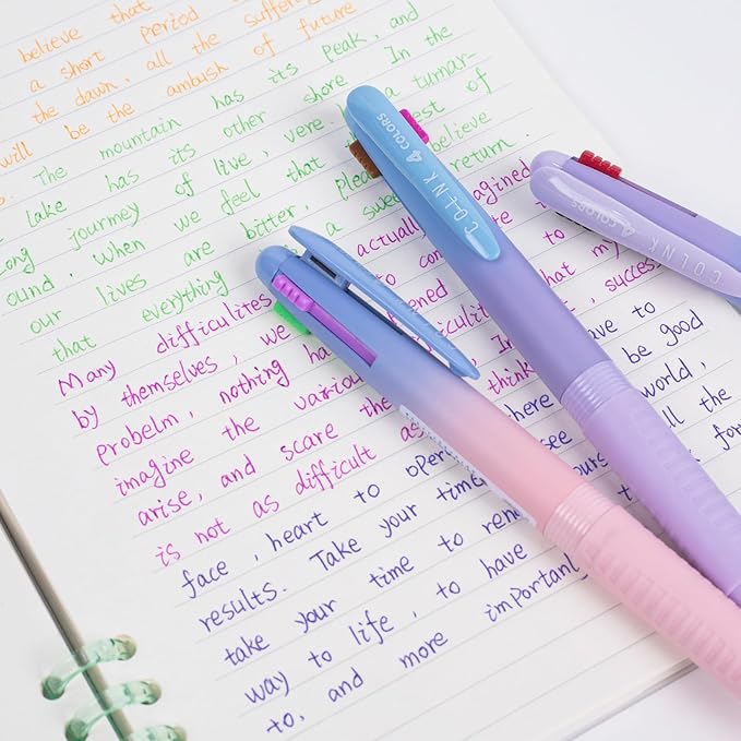 COLNK 4 Colors Ballpoint Pens in 1,Multicolor Ballpoint Pen Assorted Ink Colors,4-in-1 Colored Pens 0.7 Ballpoint for Journaling and Organizing,3 Counts-12 ink colors