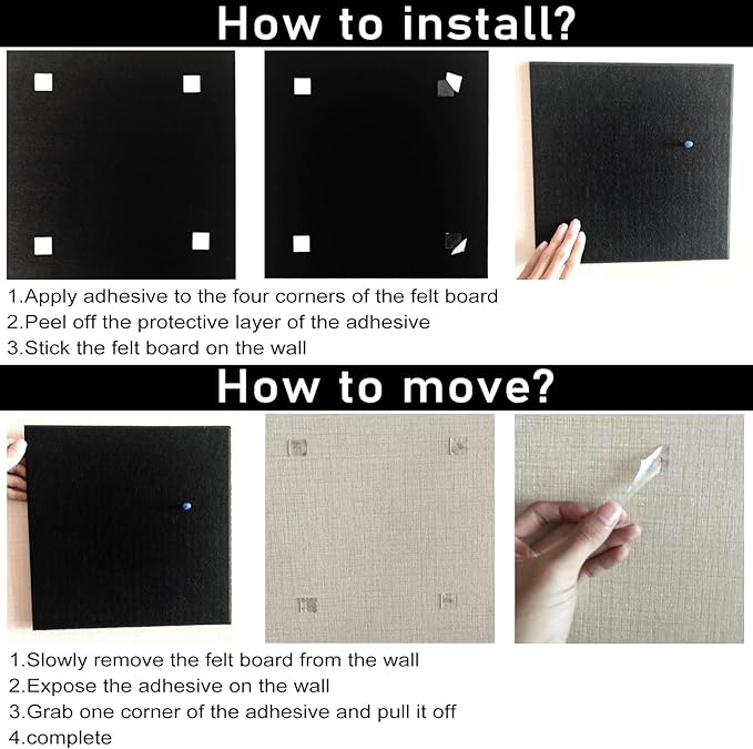 Large Cork Board Alternative for Walls, 47"x35" 12 Pack Felt Wall Tiles Bulletin Board with 30 Push Pins, Sticky Notes, Cork Boards for Office Pin Board Tack Board Felt Boards (Black)