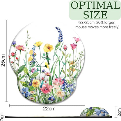 Flower Ergonomic Mouse Pad with Wrist Rest, Gaming Computer Mouse Pad Wrist Support with Non-Slip Pain Relief PU Base, Funny Mouse Pads for Desk Work, Cute Office Desk Decor Accessories