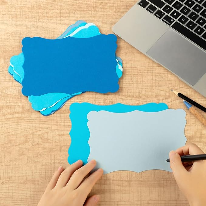 50 Pack Blank Kraft Cards Cardstock Thick Paper Brown Greeting Cards for DIY Gift Card Menus, Baby Shower and Wedding Invitations (Blue, 5 Colors, 5x7IN)