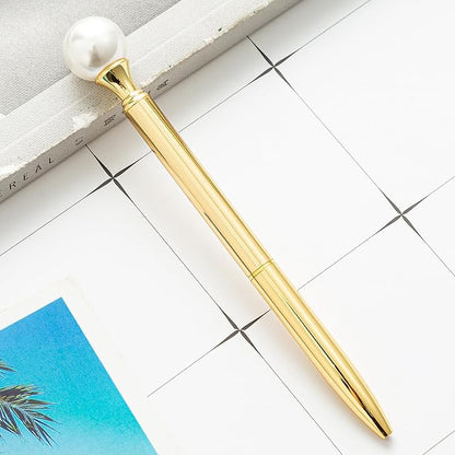 6 Pieces False Pearl Decoration Twist Metal Ballpoint Pen Ball Pen 1.0 MM Black Ink