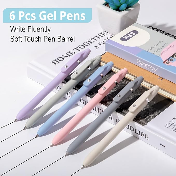 Gel Pens, 6 Pcs Smooth Writing Pens No Bleed & Smear, Black Ink Cute Pens Fine Point (0.5mm), Retractable Aesthetic Pens School Office Supplies for Women & Men