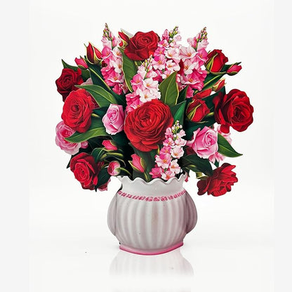 Freshcut Paper Pop Up Cards, Cupid's Valentine, 12 Inch Life Sized Forever Flower Bouquet 3D Popup Greeting Cards, Valentine's Day, Anniversary Card, Note Card & Envelope