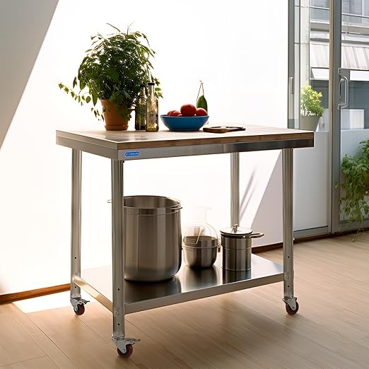 Stainless Steel Table for Prep & Work with 4 Caster Wheels with Adjustable Undershelf 24 x 30 NSF Metal Commercial Kitchen Worktable for Restaurant Home Outdoor