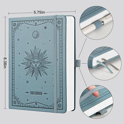 EMSHOI Blank Notebook Journal - 320 Pages, 100gsm Thick Paper, A5 Hardcover Leather, Art Sketchbook for Drawing, Unlined, Plain Sketch Book for Women Men Work Writing, 5.75 X 8.38, GrayBlue