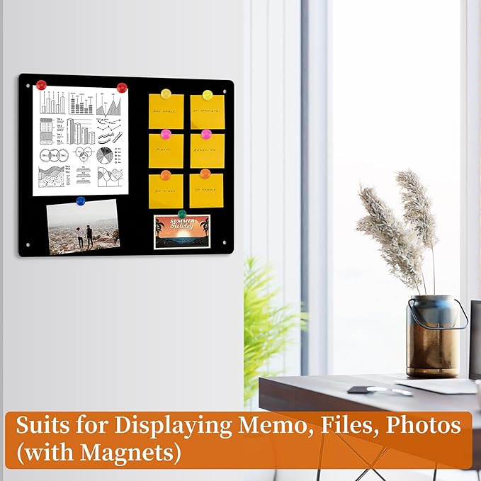 4 Pack Magnetic Board Black, 17" x 12" Metal Bulletin Board for Wall to Display Magnetic Notes, Stickers, Photos, Suits for Wall, Cabinet, with Dual Lock Tape and Screws for Easy Hanging