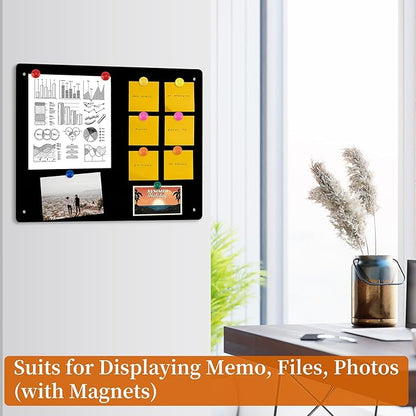 2 Pack Magnetic Board Black, 17" x 12" Metal Bulletin Board for Wall to Display Magnetic Notes, Stickers, Photos, Suits for Wall, Cabinet, with Dual Lock Tape and Screws for Easy Hanging