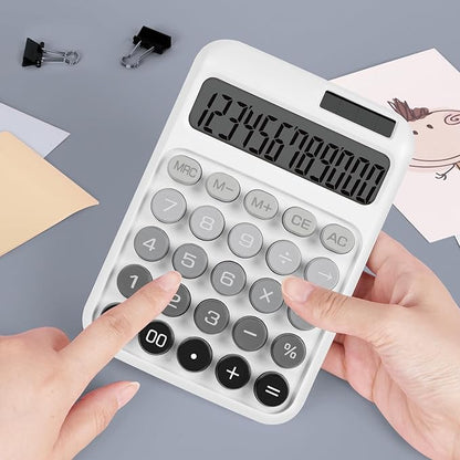 Mechanical Switch Calculator with Big Buttons, Calculators Desktop, 12 Digits, Solar Battery Power, Desk Calculator, Large LCD Display, Cute White Calculator for Teachers Students Basic Office