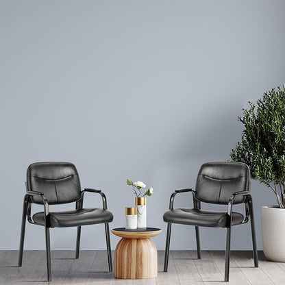 Sweetcrispy Waiting Reception Guest Set of 2, Conference Room Lobby Padded Arms, Desk Wheels Leather Office Chair