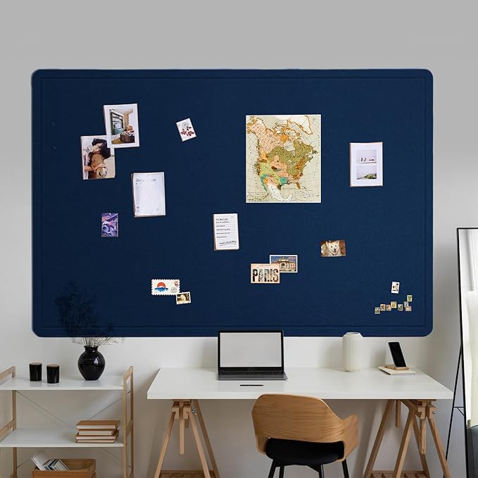 Large Bulletin Board - 72 x 48 Inches, Decorative Felt Pin Board for Wall - 6' x 4' Foldable Photo Display Board with Self-Adhesive Tape, Includes 20 Push Pins - Dark Blue