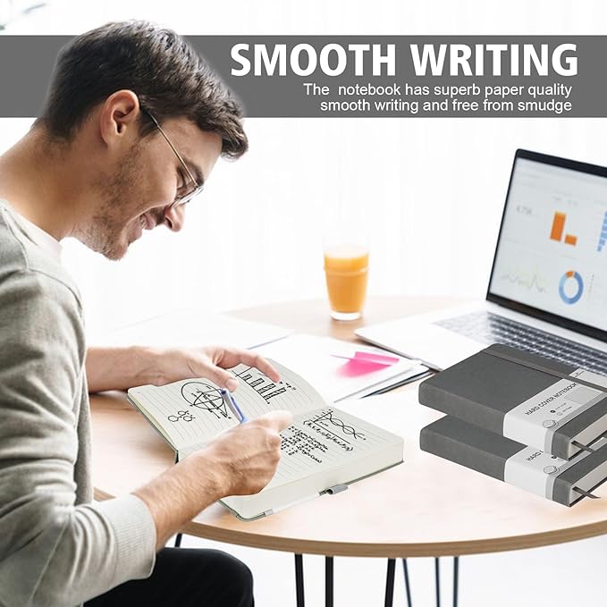 Lined Journal Notebook, 360 Numbered Pages(With page number), Thick Journal for Writing A5 College Ruled Notebook, 100gsm Lined Paper, Leather Hardcover, 5.75'' X 8.38''-Wall Gray