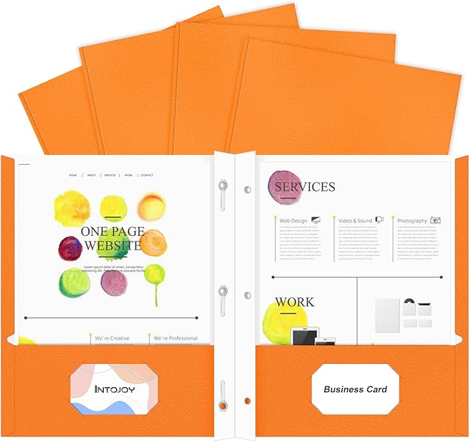 Folders with Pockets,IntoJoy 50 Pack Two Pocket Folders Business Card Holder Paper Folders with Prongs for School Office Filing Cabinet Resume Portfolio (Orange)