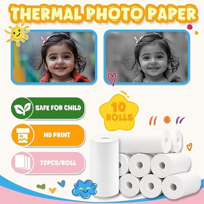 720Pcs Thermal Paper for Kids Camera Instant Print, 57x25mm Instant Print Paper, 10 Rolls Kids Camera Instant Print Paper Compatible with Most Instant Print Cameras for Kids(72 Pcs/Roll)