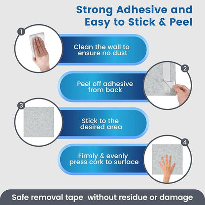 Large Cork Board for Walls with 30 Push Pins-24"X36", Easy to Peel&Stick Vision Bulletin Board Tiles, Black Poster Felt Board Supplies Set Home Office Classroom Corkboard Decor Self Adhesive