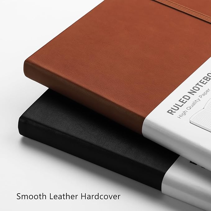 RETTACY Journaling Notebooks, A5 Lined Journal Notebook with 192 Numbered Pages, 5.7'' × 8.3'' Medium Size, for Writing, Work, Office, Leather Hardcover, 100 GSM Thick Paper (Brown)