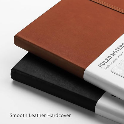 RETTACY Journaling Notebooks, A5 Lined Journal Notebook with 192 Numbered Pages, 5.7'' × 8.3'' Medium Size, for Writing, Work, Office, Leather Hardcover, 100 GSM Thick Paper (Brown)