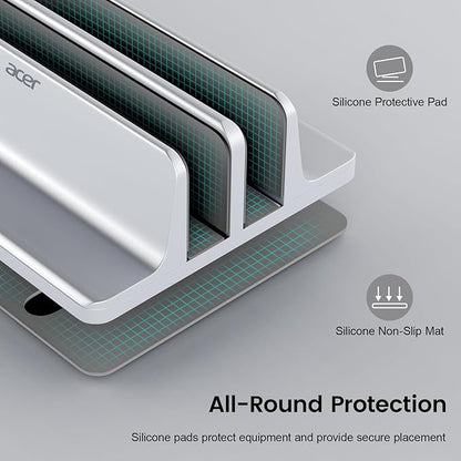 acer Dual Vertical Laptop Stand, Upright Desktop Stand Holder with Adjustable Dock (Up to 15.7''), Aluminum Laptop Rack Storage Desk Organizer for Tablet, MacBook/Samsung/HP/Dell/Chrome Book