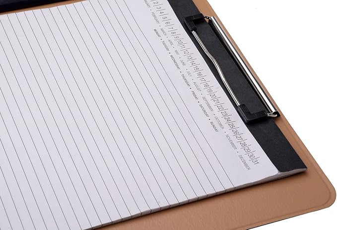 Folio Cover Case with Spring Clip Pad for Organizing Loose Documents Notepad,Writing Pad,Presentation Folder,Coffee