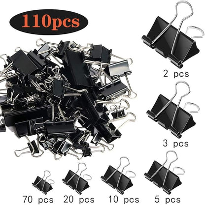 SANNIX 110 PCS Binder Clips Assorted Sizes, X Large, Large, Medium, Small, Mini and Micro, Binder Clips Paper Clamps for Office Home School