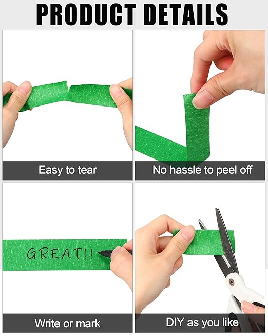 Fainne Green Painters Masking Tape Bulk 1 Inch x 55 Yard, General Purpose Paint Band Removable Adhesive Tape Multi Surface Roll for Painting Labeling School Supplies(20 Pcs)