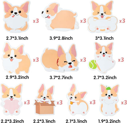 30 Pack Corgi Sticky Notes - Cute Cartoon Corgi Self Sticky Notepads Writing Memo Pads Animal Page Marker for Back to School Office Supplies Party Favors Goodies Bag Fillers, Total 600 Sheets